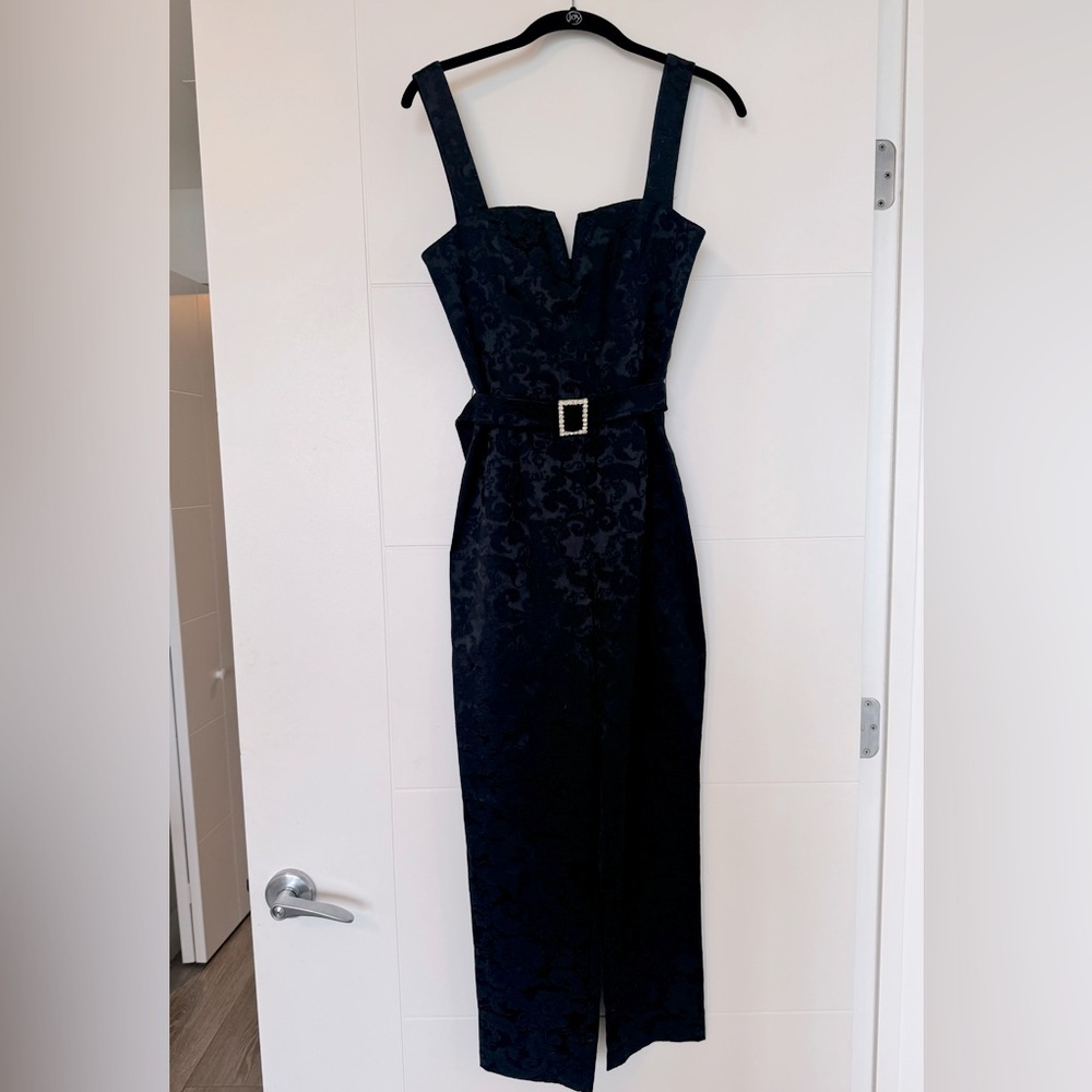 Amanda Uprichard Jacquard Pattern Straight-Leg Jumpsuit in Black